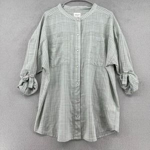 Wrap London Top Womens 12 Green Plaid Pearl Snap Roll Tab Coastal Beach Breezy